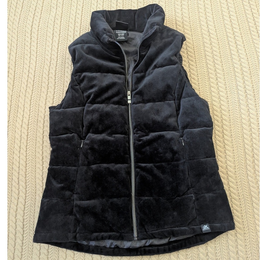 ZeroXposur Womens Black Velvet Puffer Vest Quilted Full Zip Size Medium